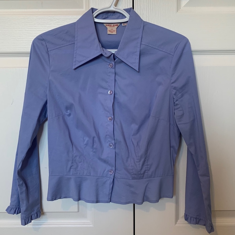 Guess Jeans Indigo Blue Button up ruffle sleeves